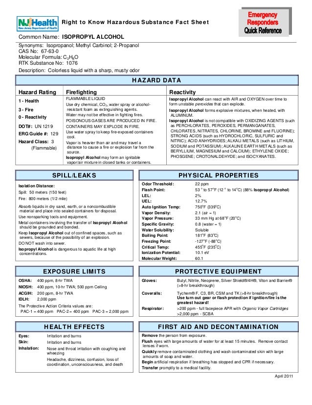Isopropyl Alcohol Hazardous Substance Fact Sheet