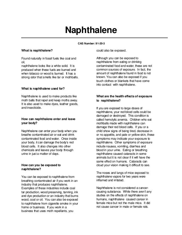 Naphthalene Hazardous Substance Fact Sheet, New Jersey Health