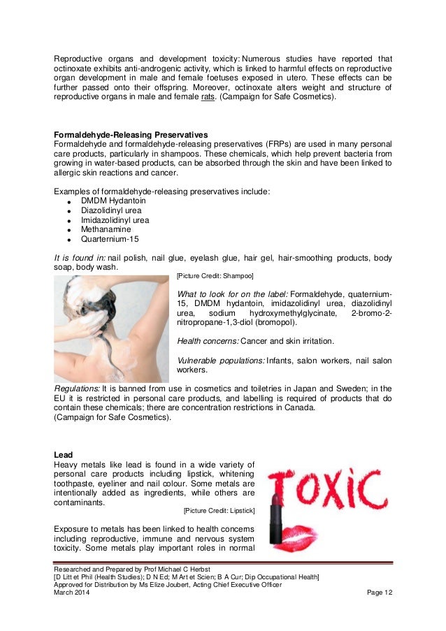 Possible Harmful Chemicals in Personal Care Products