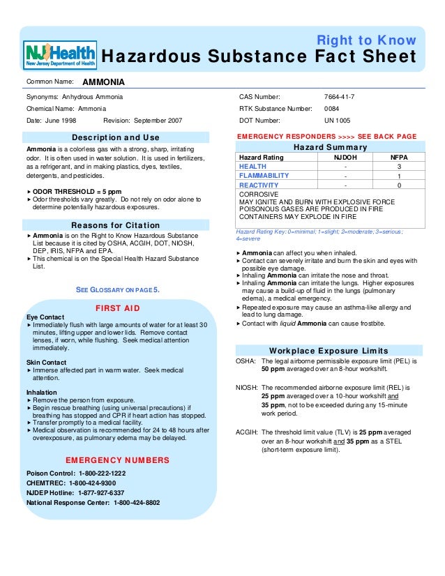 Ammonia Hazardous Substance Fact Sheet