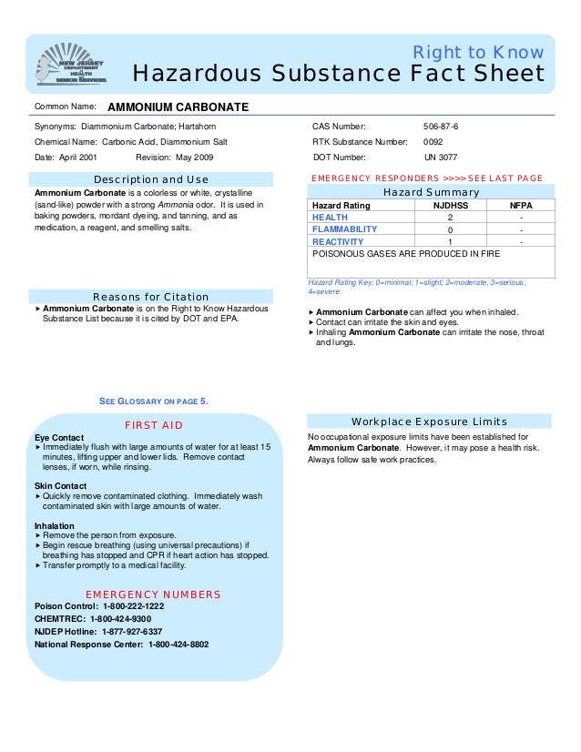 Ammonium Carbonate Hazardous Substance Fact Sheet