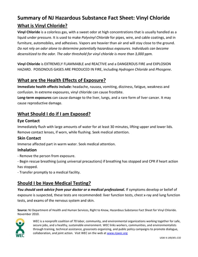 Vinyl Chloride Hazardous Substance Fact Sheet