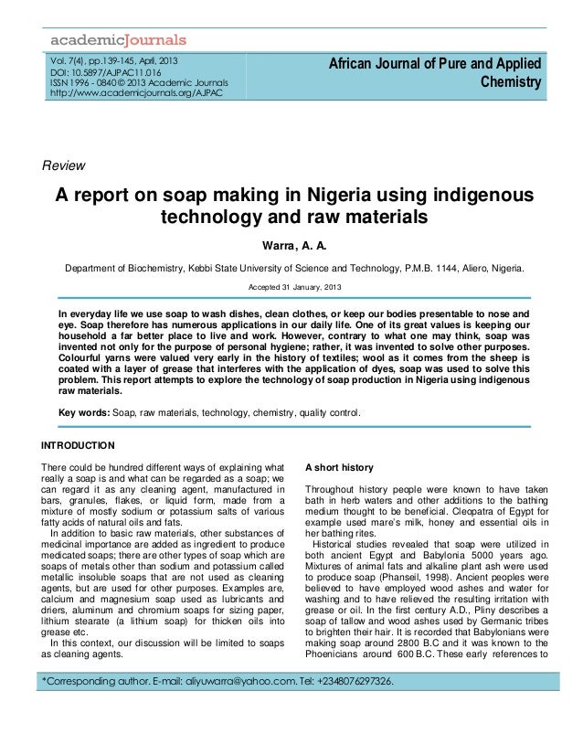 Soap Making in Nigeria using Indigenous Technology & Raw Materials