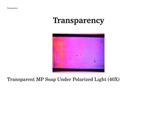 Transparency
Transparency
Transparent MP Soap Under Polarized Light (40X)
 
