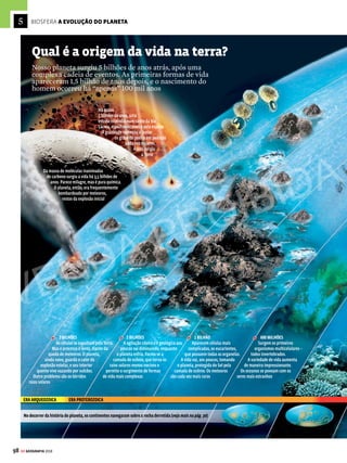 97
GE GEOGRAFIA 2018
 O QUE ISSO TEM A VER COM BIOLOGIA
Veja abaixo uma descrição resumida dos cinco reinos da natureza:
Reino Monera: organismos unicelulares procariontes, como bactérias
e cianobactérias
ReinoProtista:seresunicelulareseucariontes,comoalgas,protozoários
eamebas
Reino dos Fungos: seres eucariontes, unicelulares e pluricelulares,
como mofos, bolores, cogumelos e leveduras
Reino Vegetal: seres pluricelulares autótrofos, com células revestidas
de uma parede de celulose, como briófitas (musgos), pteridófitas
(samambaias), gimnospermas (pinheiros) e angiospermas (plantas
com flores e frutos)
Reino Animal: organismos pluricelulares e heterótrofos, que inclui
os vertebrados (um subfilo dos cordados, que abrange animais com
esqueleto interno, coluna vertebral, cérebro e medula espinhal) e os
invertebrados (animais sem coluna vertebral nem cérebro)
Para saber mais, veja o GUIA DO ESTUDANTE BIOLOGIA
Biomas
Os grandes conjuntos relativamen-
te homogêneos de ecossistemas são
chamados de biomas. O termo bioma
designa as comunidades de organismos
estáveis,desenvolvidasebemadaptadas
às condições ambientais de uma grande
região – pense na Floresta Amazônica
ou na tundra ártica. Na Geografia, o
estudo dos biomas tem como um dos
focos principais a vegetação, elemento
que se destaca na paisagem.
Biosfera
A biosfera ou “esfera da vida” é o con-
juntodetodososbiomasdoplaneta.Ela
faz referência a todas as formas de vida
da Terra em escala global – dos reinos
monera, protista, animal, vegetal e dos
fungos–emconjuntocomosfatoresnão
vivosqueassustentam.Abiosferaabran-
ge desde as profundezas dos oceanos,
que atingem cerca de 11 mil metros, até
o limite da troposfera, camada inferior
da atmosfera, que atinge uma altitude
decercade12milmetros.Entreosseres
vivos,oshumanossãoosquepossuema
maiorcapacidadedeintervenção(positi-
va e negativa) no equilíbrio das diversas
formasdevidaqueconstituemabiosfera.
Biodiversidade
O termo biodiversidade abarca toda a
variedade das formas de vida (animais,
vegetais e microrganismos), espécies e
ecossistemas,emumaregiãoouemtodo
oplaneta.Éumariquezatãograndeque
seignoraonúmerodeespéciesvegetaise
animaisexistentesnomundo.Aestimati-
vaédequehajacercade14milhões,mas
até agora somente 1,7 milhão foi classi-
ficado pela União Internacional para a
Conservação da Natureza (IUCN).
A biodiversidade garante o equilí-
brio dos ecossistemas e, por tabela, do
planeta todo. Por isso, qualquer dano
provocado a ela não afeta somente as
espécies que habitam determinado lo-
cal, mas toda uma fina rede de relações
entre os seres e o meio em que vivem.
A principal ameaça à biodiversidade do
planeta é justamente a ação humana.
De acordo a World Wildlife Fund, uma
das ONGs ambientalistas mais ativas no
mundo, em menos de 40 anos o planeta
perdeu 30% de sua biodiversidade, sen-
do que os países tropicais tiveram uma
queda de 60% nesse período.
SAIBA MAIS
PEGADA ECOLÓGICA
Segundo a organização não governamental World Wildlife Fund, o homem está consumindo
30% a mais dos recursos naturais que a Terra pode oferecer. Se continuarmos nesse ritmo
predatório de exploração dos recursos naturais, em 2030 a demanda atingirá os 100%, ou seja,
precisaremos de dois planetas para sustentar o mundo.
A pressão das atividades humanas sobre os ecossistemas é medida pela pegada ecológica.
Ela nos mostra se o nosso estilo de vida está de acordo com a capacidade do planeta de
oferecer seus recursos naturais, de renová-los e de absorver os resíduos produzidos pela
atividade humana.
O índice, apresentado em hectares globais, representa a superfície ocupada por terras cultiva-
das, pastagens, florestas, áreas de pesca ou edificadas. Em tese, a sustentabilidade do planeta
estaria garantida se cada pessoa no mundo utilizasse 1,8 hectare de área (quase dois campos de
futebol). O problema é que essa média é de cerca de 2,7 hectares. Nos países desenvolvidos, esse
número é ainda maior – o índice dos Estados Unidos, por exemplo, é de 8 hectares por pessoa.
O Brasil apresenta um índice um pouco maior que a média mundial: 2,9 (veja mapa abaixo).
THIAGO BAZZI
 1,7
 6,7
5,1 - 6,7
3,4 - 5,1
1,7 - 3,4
Fonte: Global Footprint Network
PEGADA ECOLÓGICA MUNDIAL
Em hectares por pessoa
VENDA PROIBIDA
 