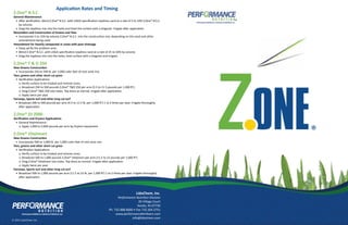 Application Rates and Timing
Z.One® N.S.C
General Maintenance
•	 After aerification, blend Z.One® N.S.C. with USGA specification topdress sand at a rate of 5 to 10% Z.One® N.S.C.
by volume.
•	 Drag the topdress mix into the holes and level the surface with a dragmat. Irrigate after application.
Renovation and Construction of Greens and Tees
•	 Incorporate 5 to 15% by volume Z.One® N.S.C. into the construction mix, depending on the sand and other
amendments being used.
Amendment for heavily compacted or areas with poor drainage
•	 Deep aerify the problem area.
•	 Blend Z.One® N.S.C. with USGA specification topdress sand at a rate of 25 to 50% by volume.
•	 Drag the topdress mix into the holes, level surface with a dragmat and irrigate.
Z.One® T & O 250
New Greens Construction
•	 Incorporate 250 to 500 lb. per 1,000 cubic feet of root zone mix.
Tees, greens and other short cut grass
•	 Aerification Applications
оо Aerify surface to be treated and remove cores.
оо Broadcast 250 to 500 pounds Z.One® T&O 250 per acre (5.5 to 11.5 pounds per 1,000 ft2
).
оо Drag Z.One® T&O 250 into holes. Top dress as normal. Irrigate after application.
оо Apply twice per year.
Fairways, Sports turf and other long cut turf
•	 Broadcast 200 to 500 pounds per acre (4.5 to 11.5 lb. per 1,000 ft2
) 1 to 2 times per year. Irrigate thoroughly
after application.
Z.One® DJ 2000
Aerification and DryJect Applications
•	 General Maintenance:
оо Apply 1,000 to 2,000 pounds per acre by DryJect equipment.
Z.One® VitaSmart
New Greens Construction
•	 Incorporate 500 to 1,000 lb. per 1,000 cubic feet of root zone mix.
Tees, greens and other short cut grass
•	 Aerification Applications
оо Aerify surface to be treated and remove cores.
оо Broadcast 500 to 1,000 pounds Z.One® VitaSmart per acre (11.5 to 23 pounds per 1,000 ft2
).
оо Drag Z.One® VitaSmart into holes. Top dress as normal. Irrigate after application.
оо Apply twice per year.
Fairways, Sports turf and other long cut turf
•	 Broadcast 500 to 1,000 pounds per acre (11.5 to 23 lb. per 1,000 ft2
) 1 to 2 times per year. Irrigate thoroughly
after application.
LidoChem, Inc.
Performance Nutrition Division
20 Village Court
Hazlet, NJ 07730
Ph: 732 888 8000 • Fax 732 264 2751
www.performancefertilzers.com
info@lidochem.com
© 2012 LidoChem, Inc.
®
 