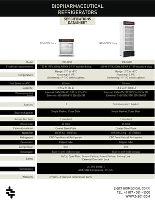 New PR-Series Biopharmaceutical Refrigerators Z-SC1