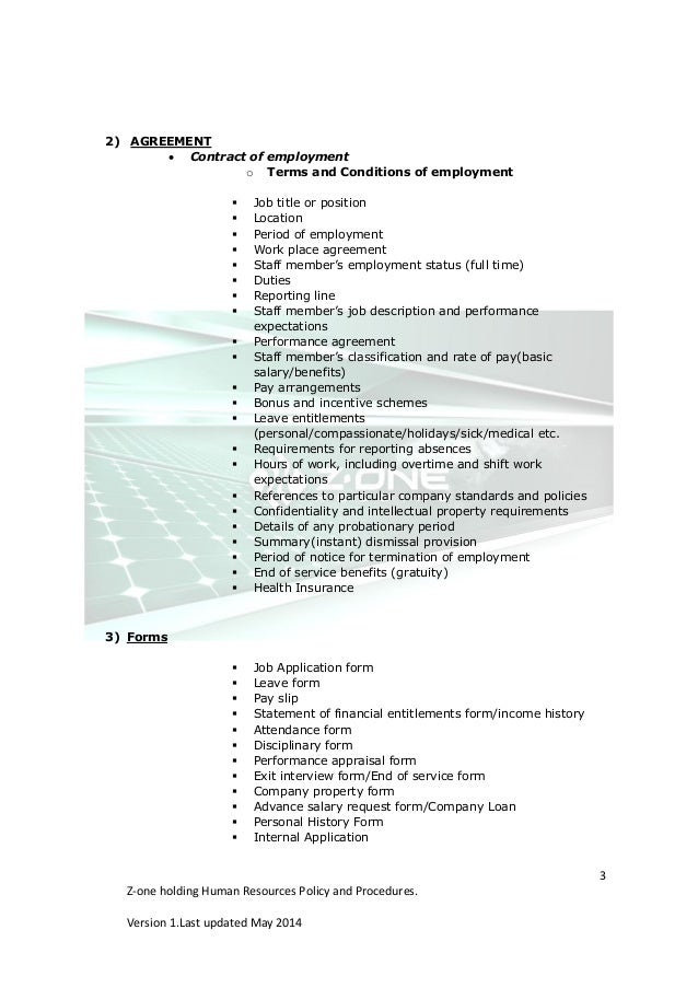 Z One Human Resources Policy And Procedures