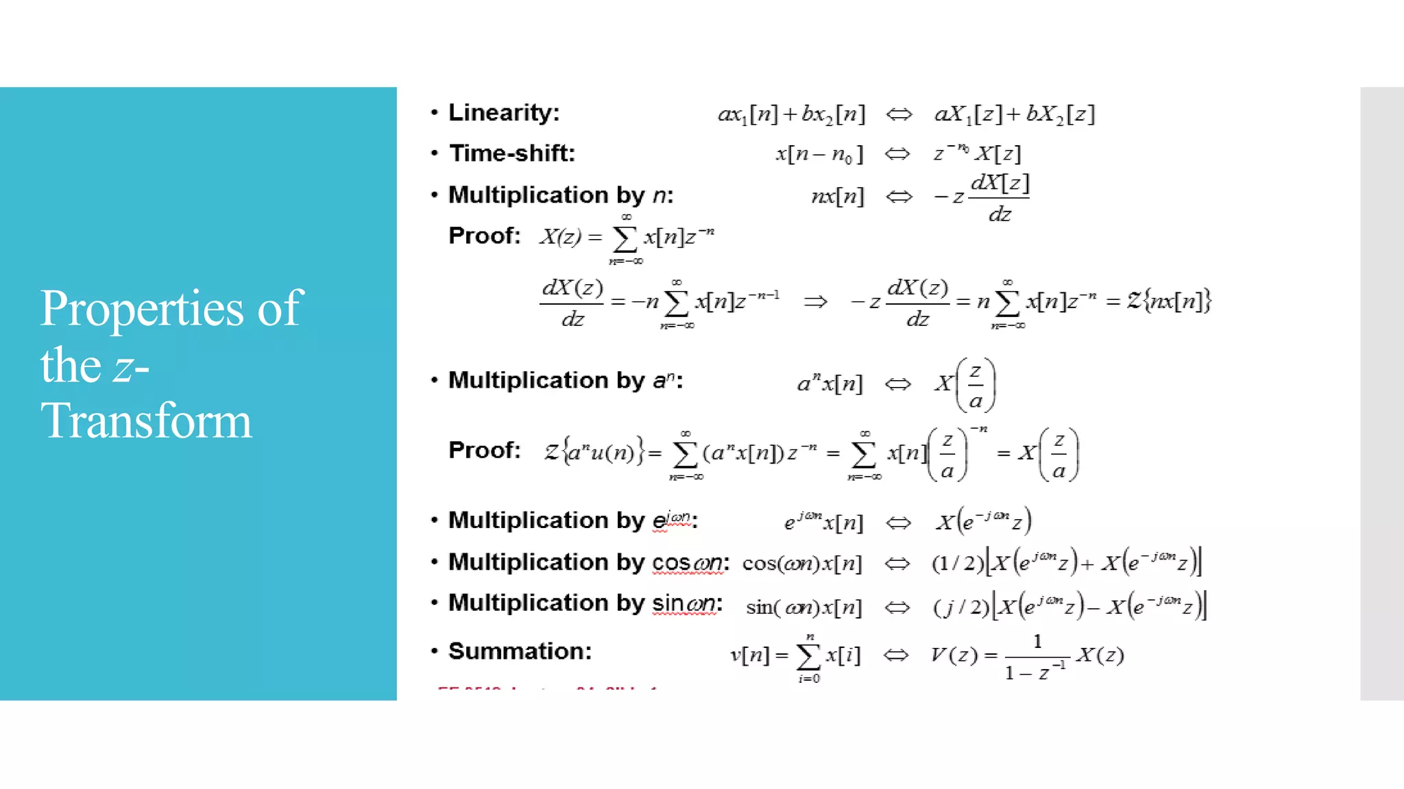 Properties of
the z-
Transform
 