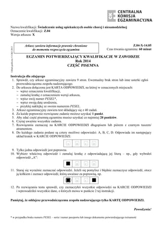 Z 04 2014_05_x Egzamin Potwierdzający kwalifikacje w zawodzie "opiekun medyczny" rok 2014