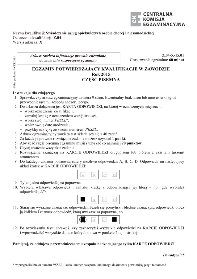 Z 04 2015_01_x Egzamin pisemny potwierdzający kwalifikacje w zawodzie