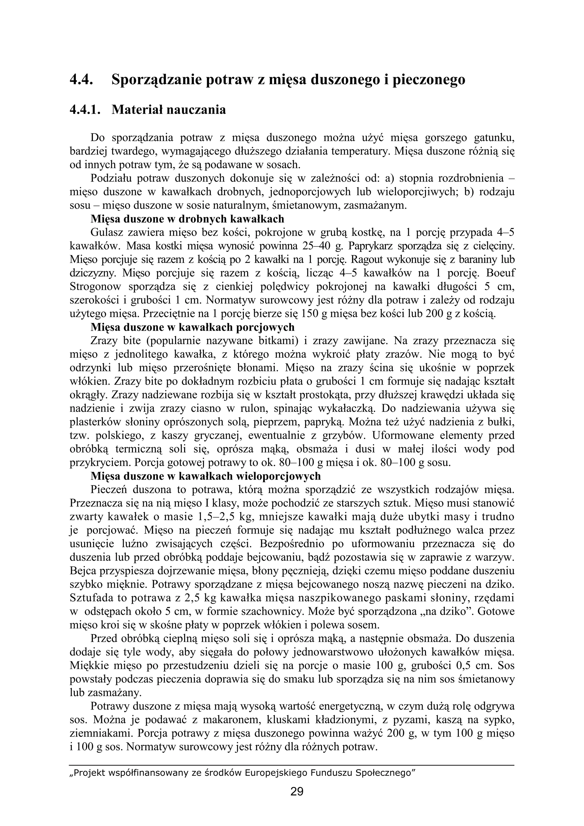 Sporządzanie podstawowego asortymenty potraw i półproduktów z mięsa