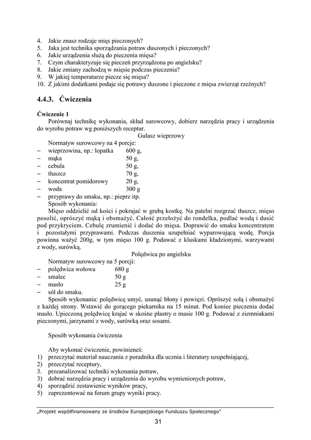 Sporządzanie podstawowego asortymenty potraw i półproduktów z mięsa