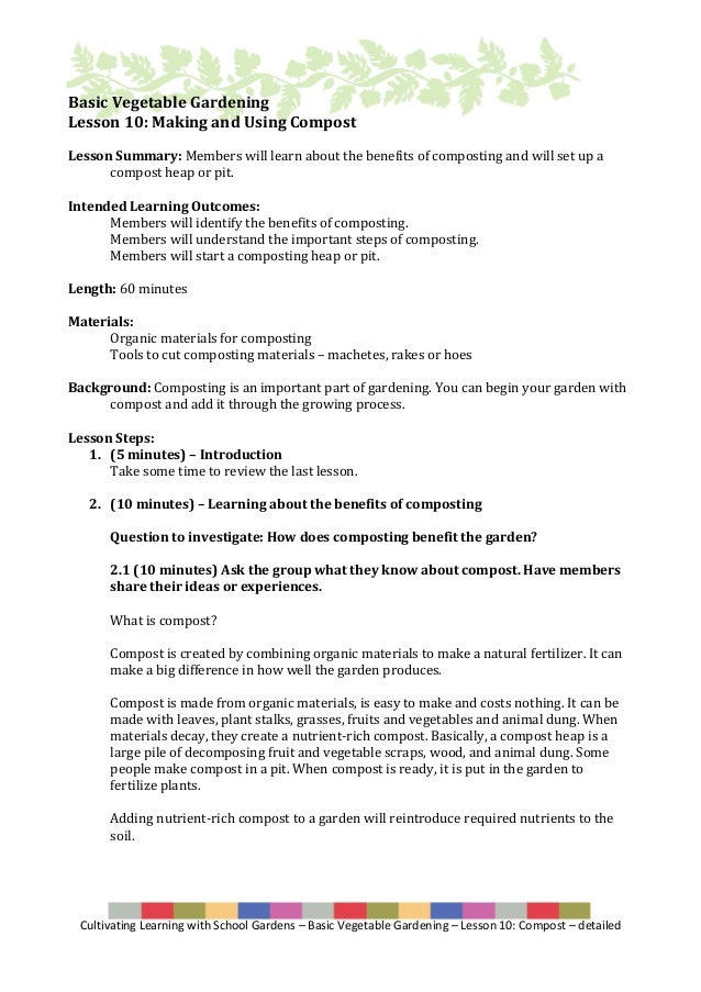 Lesson 10, Basic School Vegetable Gardening Making and Using Compost