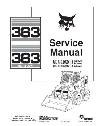 6900648(10–98) Printed in U.S.A. © Melroe Company 1998
EQUIPPED WITH
BOBCAT INTERLOCK
CONTROL SYSTEM (BICSTM)
Service
Manual
S/N 514425001 & Above
S/N 514525001 & Above
S/N 514625001 & AboveHIGH FLOW
 