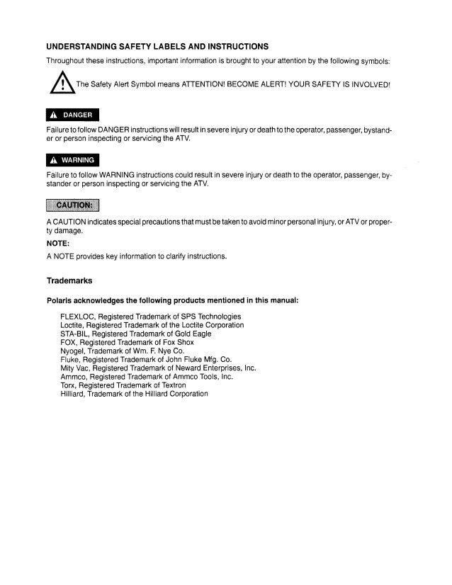 1996 Polaris Magnum 425 4x4 Service Repair Manual