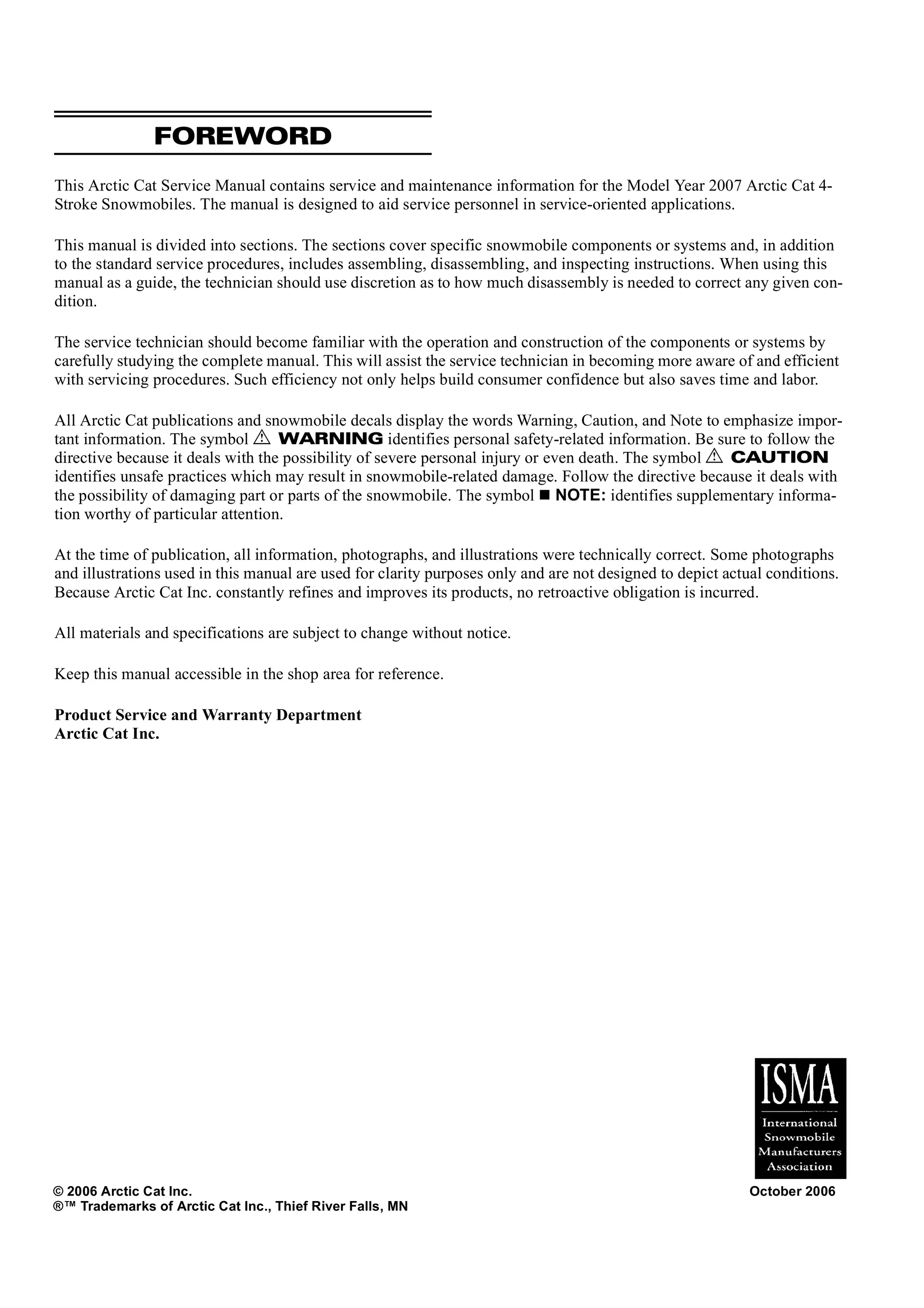 2007 Arctic Cat Jaguar Z1 SNOWMOBILE Service Repair Manual | PDF