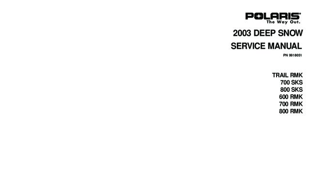 03 Polaris 800 Rmk Cc Snowmobile Service Repair Manual