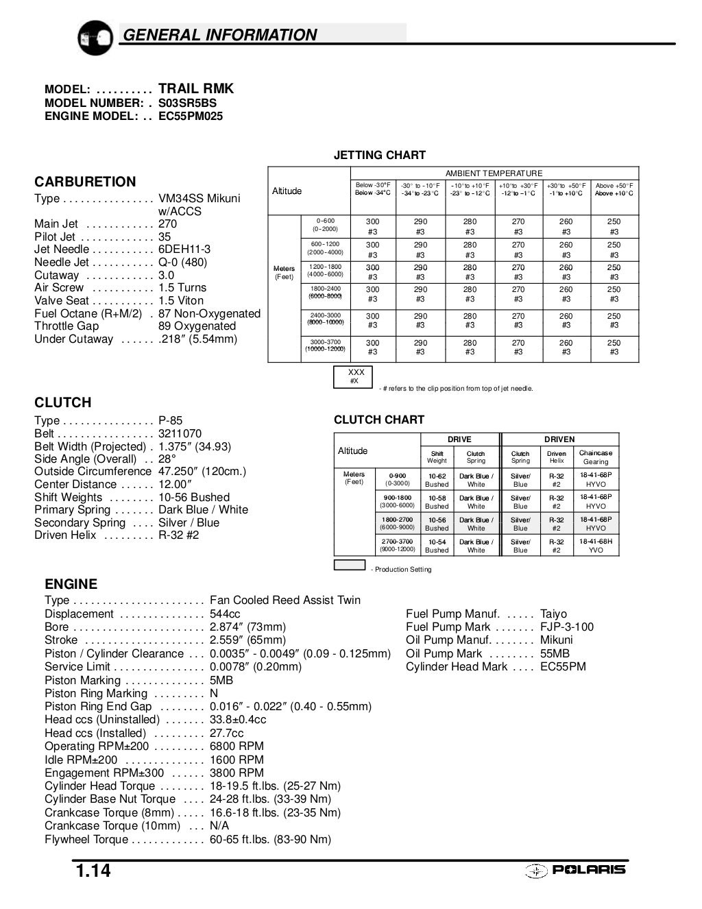 2003 Polaris 800 RMK 144 F/0 SNOWMOBILE Service Repair Manual