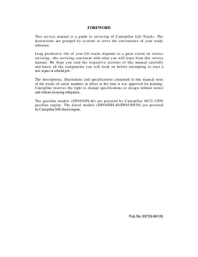 Caterpillar Cat Dp50 Forklift Lift Trucks Service Repair Manual Sn 6c