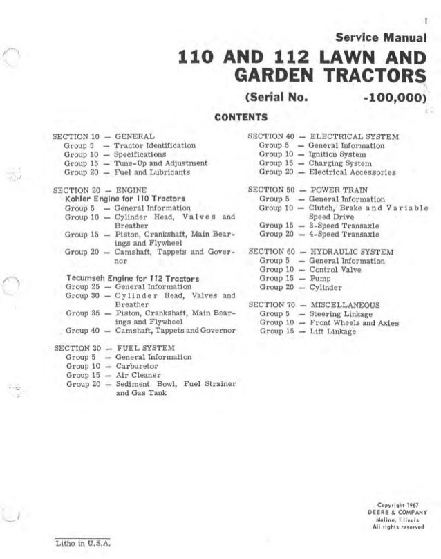 JOHN DEERE 110 LAWN AND GARDEN TRACTOR Service Repair Manual