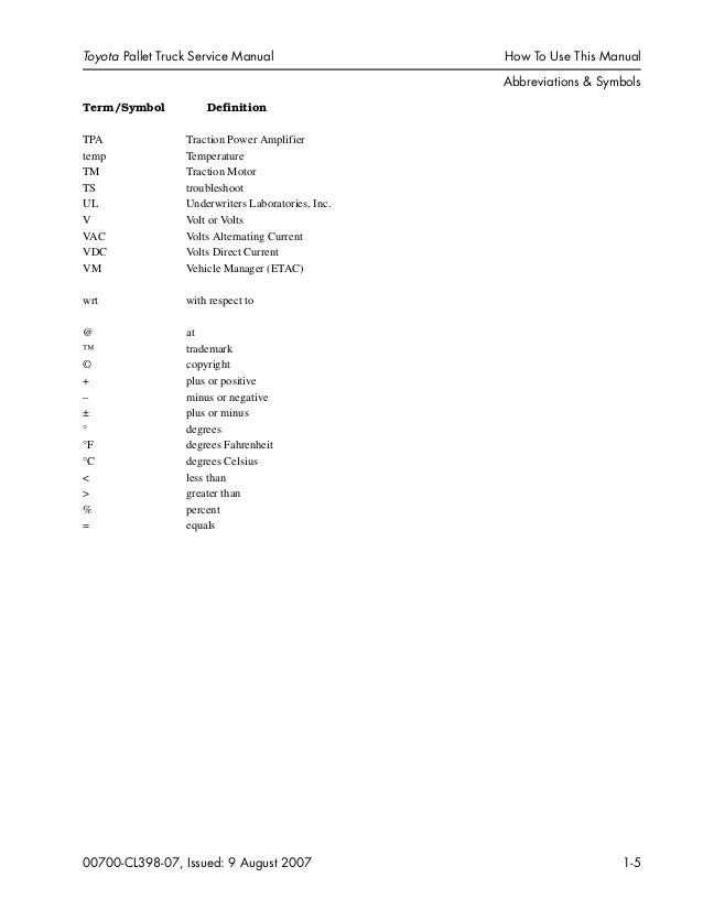 Toyota 8TB50 Pallet Truck Service Repair Manual