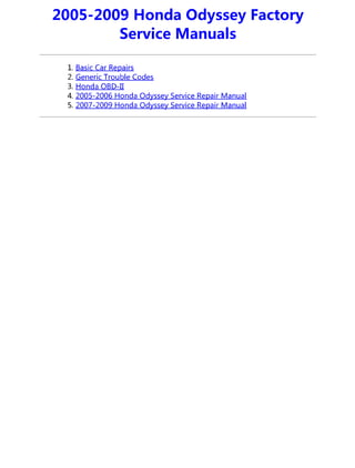 2009 HONDA ODYSSEY Service Repair Manual | PDF