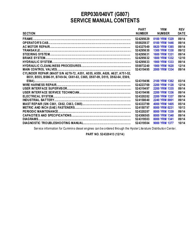 Yale G807 Erp040vt Lift Truck Service Repair Manual