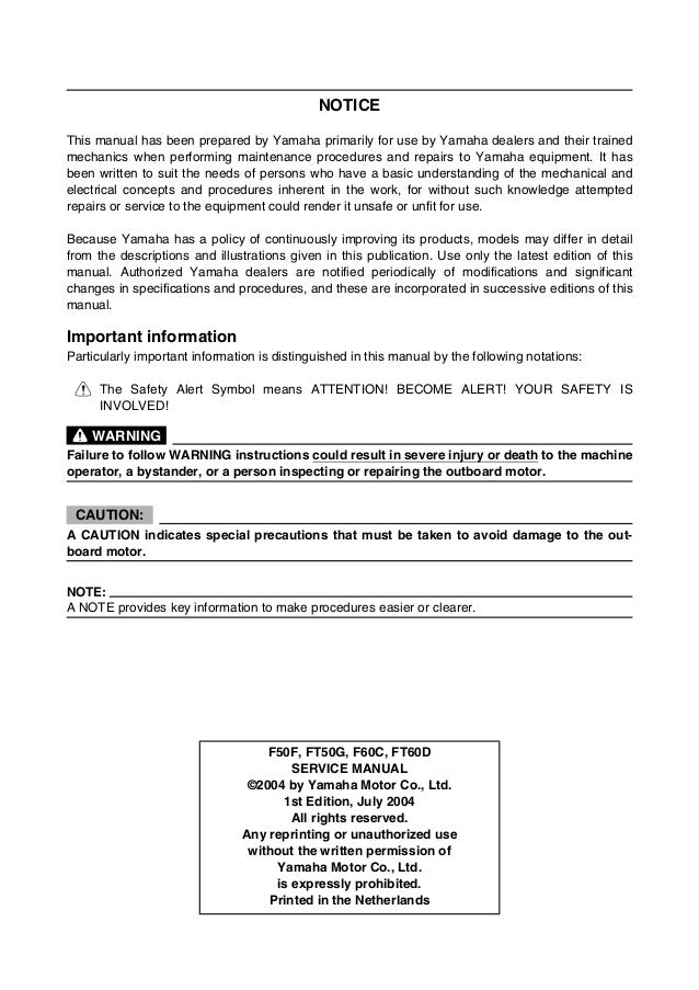 Yamaha Outboard F60ceht Service Repair Manual Sn1000001