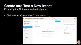 Create and Test a New Intent
Educating the Bot to understand Intents
• Click on the “Create Intent” button
 