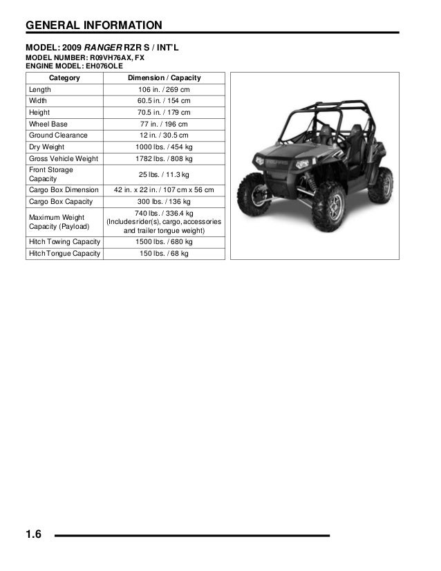 2009 POLARIS RANGER RZR S 800 Service Repair Manual