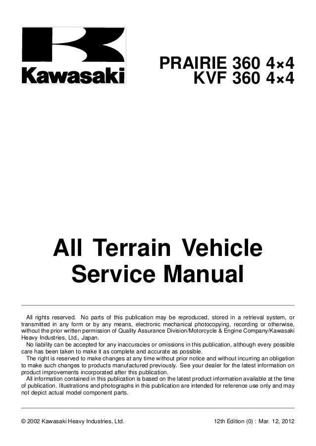09 Kawasaki Kvf360a 4x4 Prairie Service Repair Manual