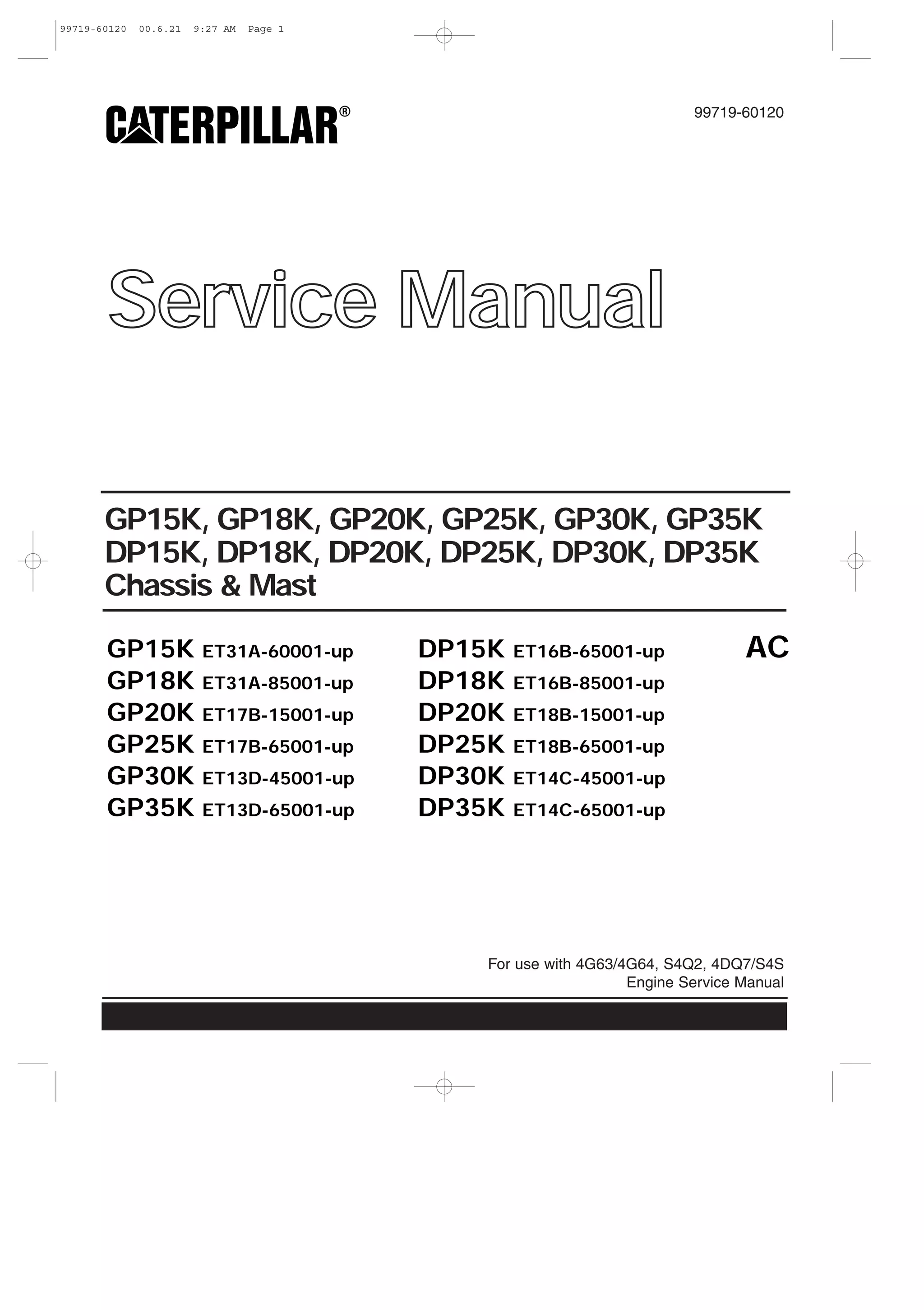 Caterpillar Cat GP30K FC Forklift Lift Trucks Service Repair Manual SN ...
