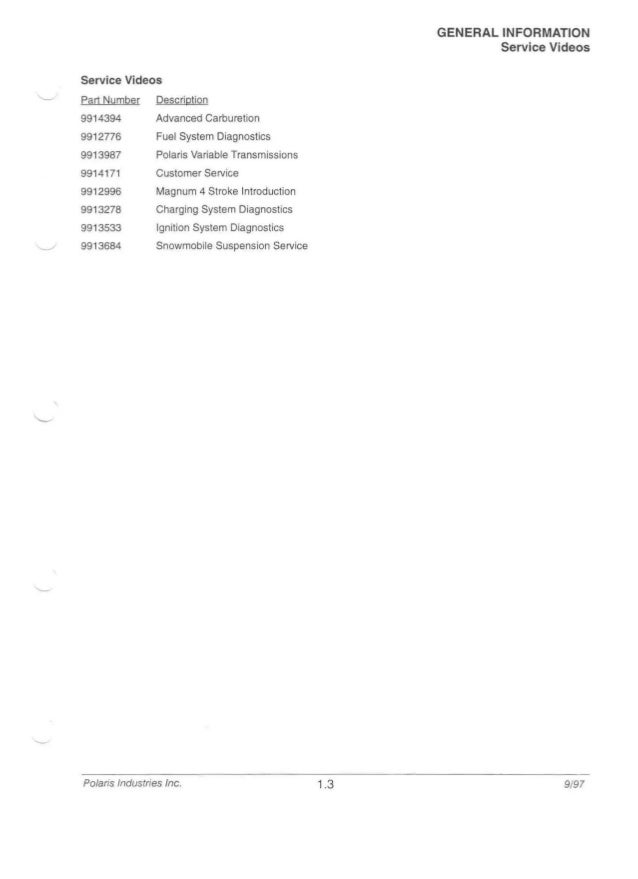 1998 Polaris Indy 500 Snowmobile Service Repair Manual