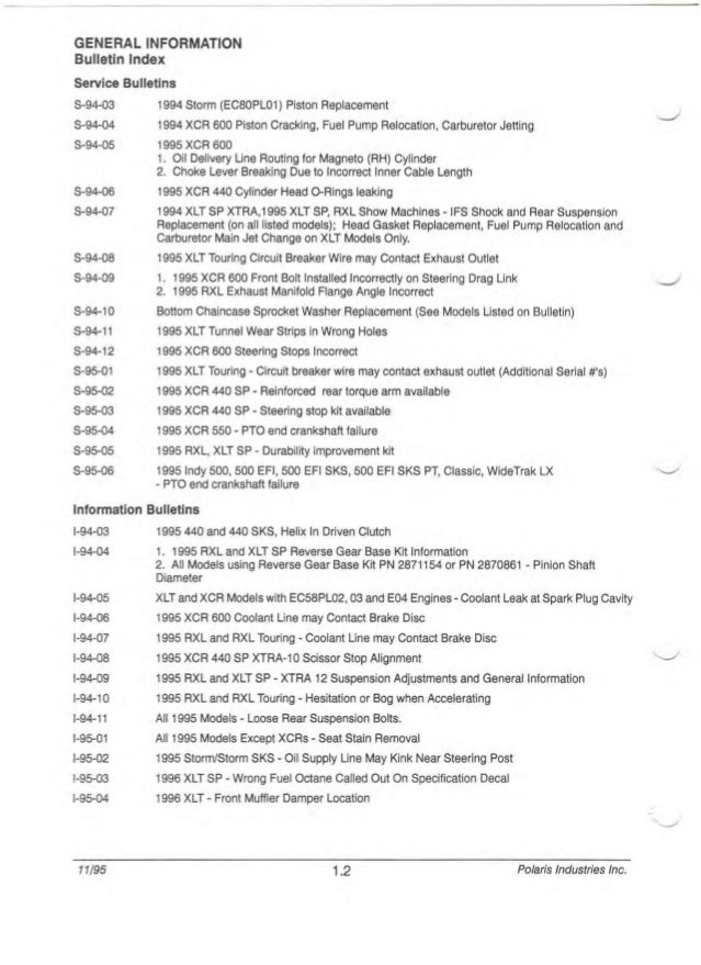 1998 Polaris Indy 500 Snowmobile Service Repair Manual