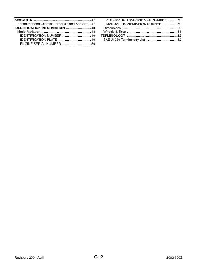 2003 Nissan 350Z Service Repair Manual