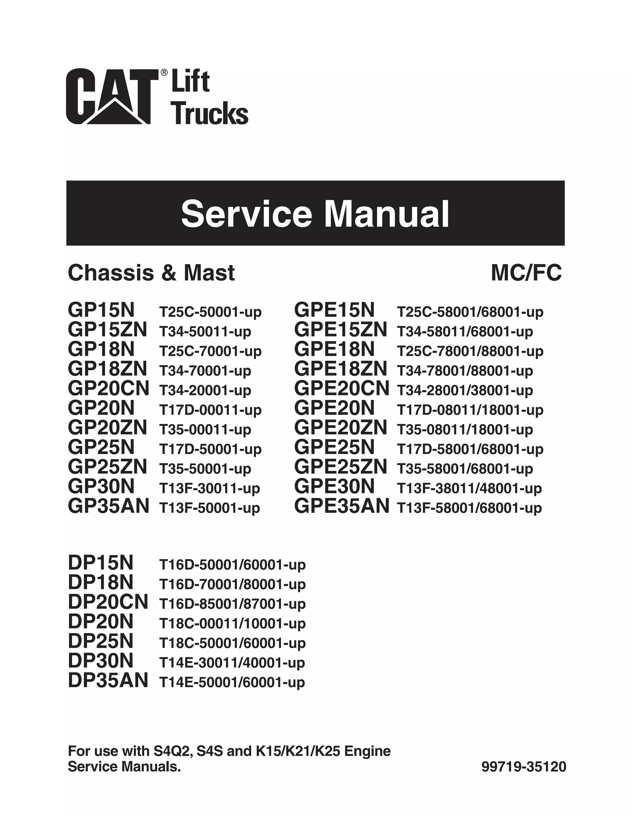 Caterpillar Cat GP25N Forklift Lift Trucks Service Repair Manual