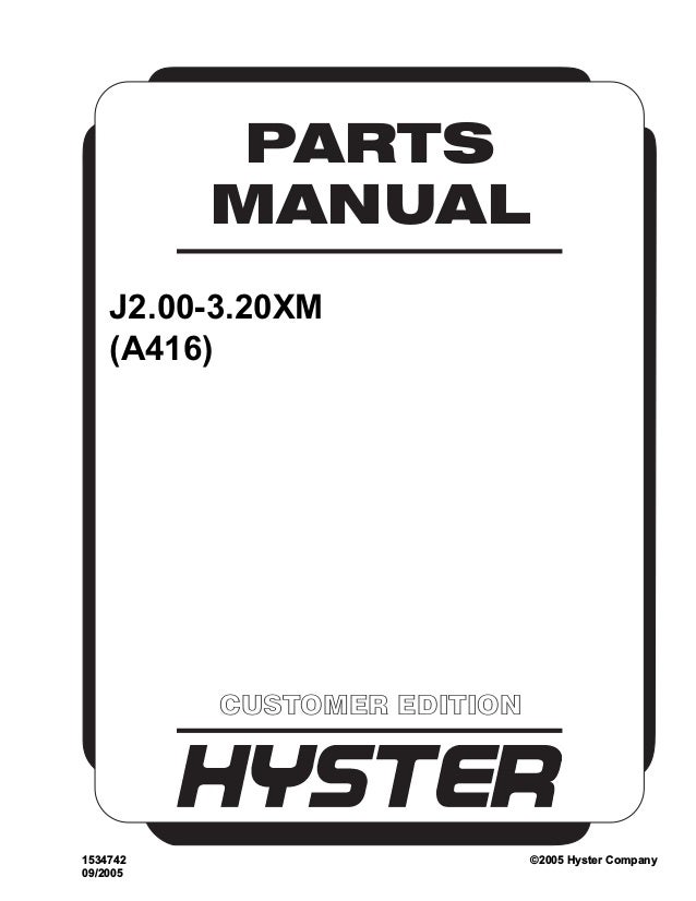 Hyster A416 J2 00xm Parts Catalogue Manual