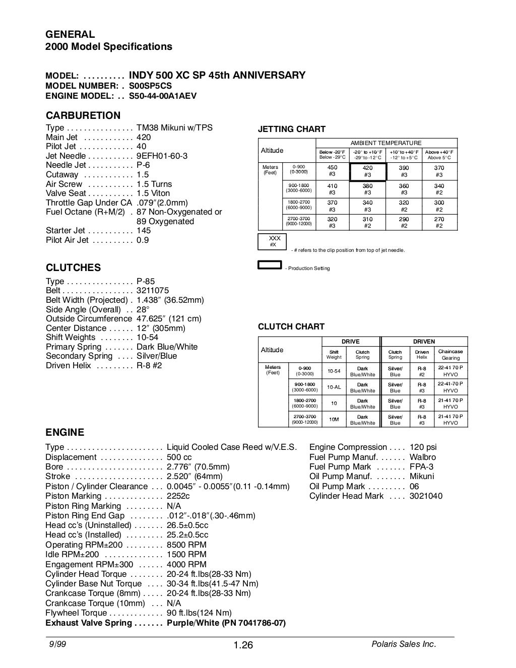 2000 POLARIS Indy Classic Touring SNOWMOBILE Service Repair Manual