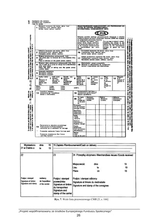 „Projekt współfinansowany ze środków Europejskiego Funduszu Społecznego”
26
Rys. 7. Wzór listu przewozowego CMR [5, s. 166]
 