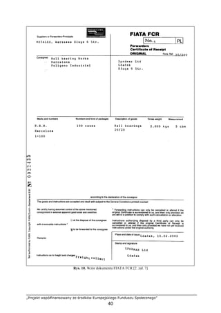 „Projekt współfinansowany ze środków Europejskiego Funduszu Społecznego”
40
Rys. 10. Wzór dokumentu FIATA FCR [2. zał. 7]
 