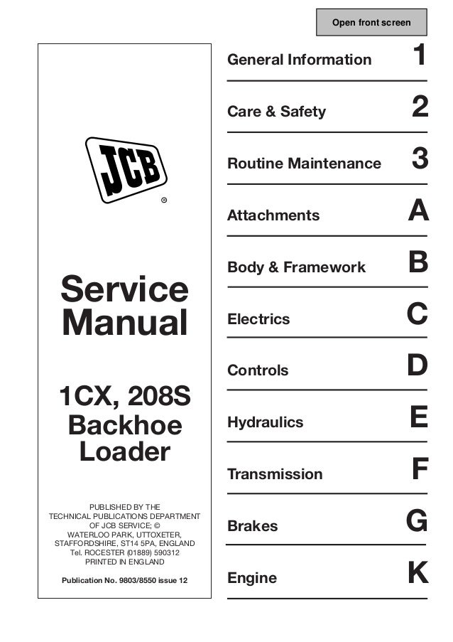 JCB 208S BACKHOE LOADER Service Repair Manual SN 806000