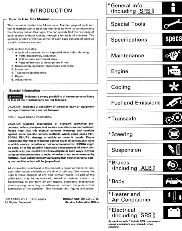 1989 Acura Legend Service Repair Manual