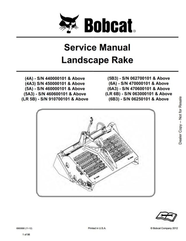 Bobcat 6B3 Landscape Rake Service Repair Manual S/N 06250101 And Above