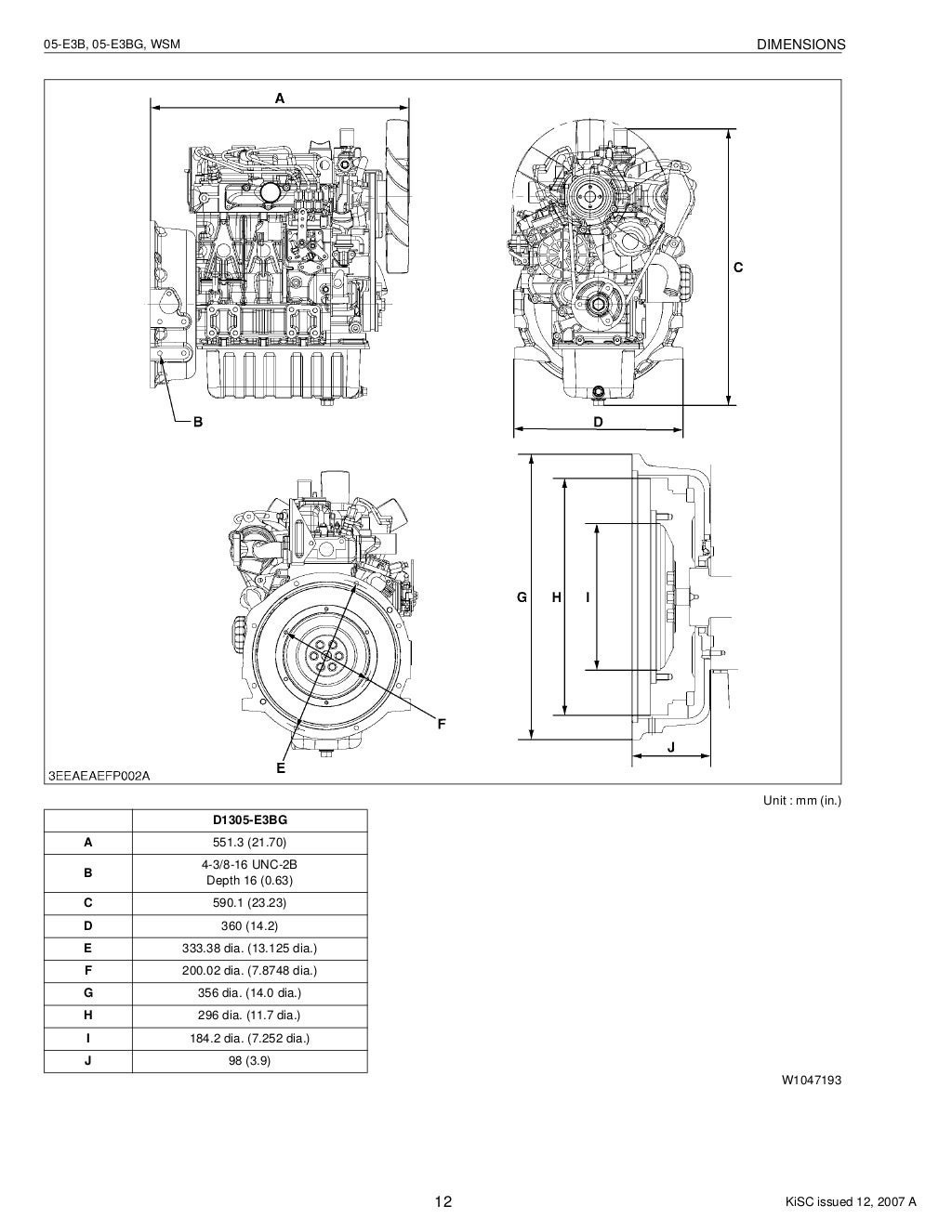 KUBOTA D1305E3BG DIESEL ENGINE Service Repair Manual