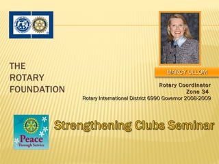 THE
                                               MARCY ULLOM
ROTARY
                                               Rotary Coordinator
FOUNDATION                                                Zone 34
             Rotary International District 6990 Governor 2008-2009
 