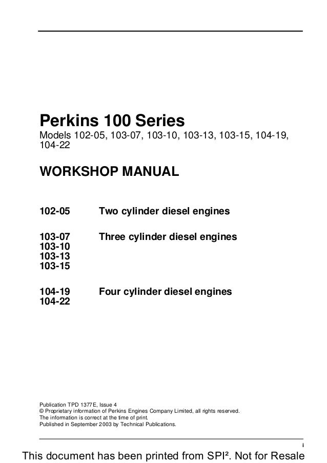 Perkins 100 Series 103 07 Diesel Engine Service Repair Manual