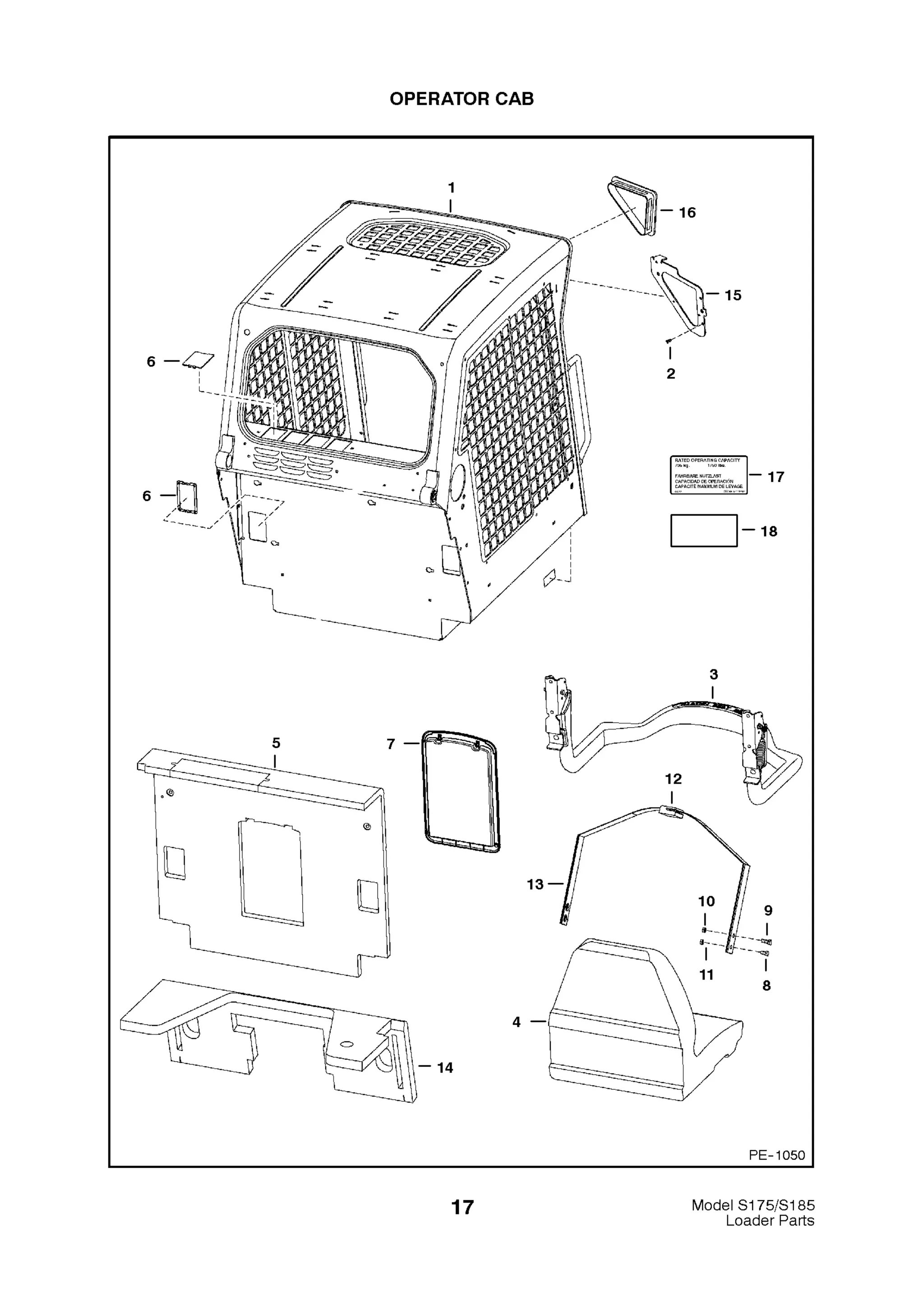 Bobcat S175 S185 Skid Steer Loader Parts Catalogue Manual S/N 5190
