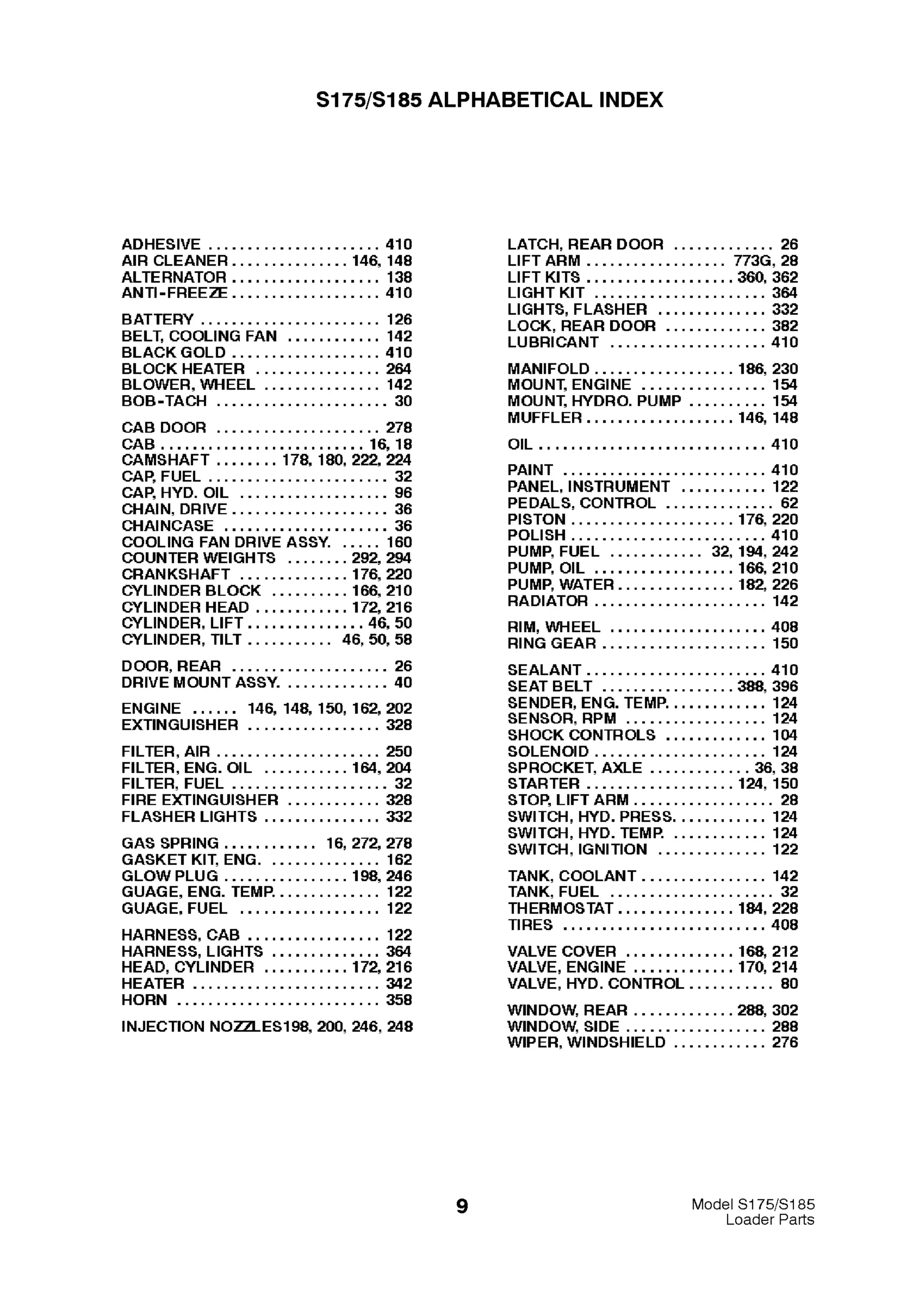 Bobcat S175 S185 Skid Steer Loader Parts Catalogue Manual S/N 5190