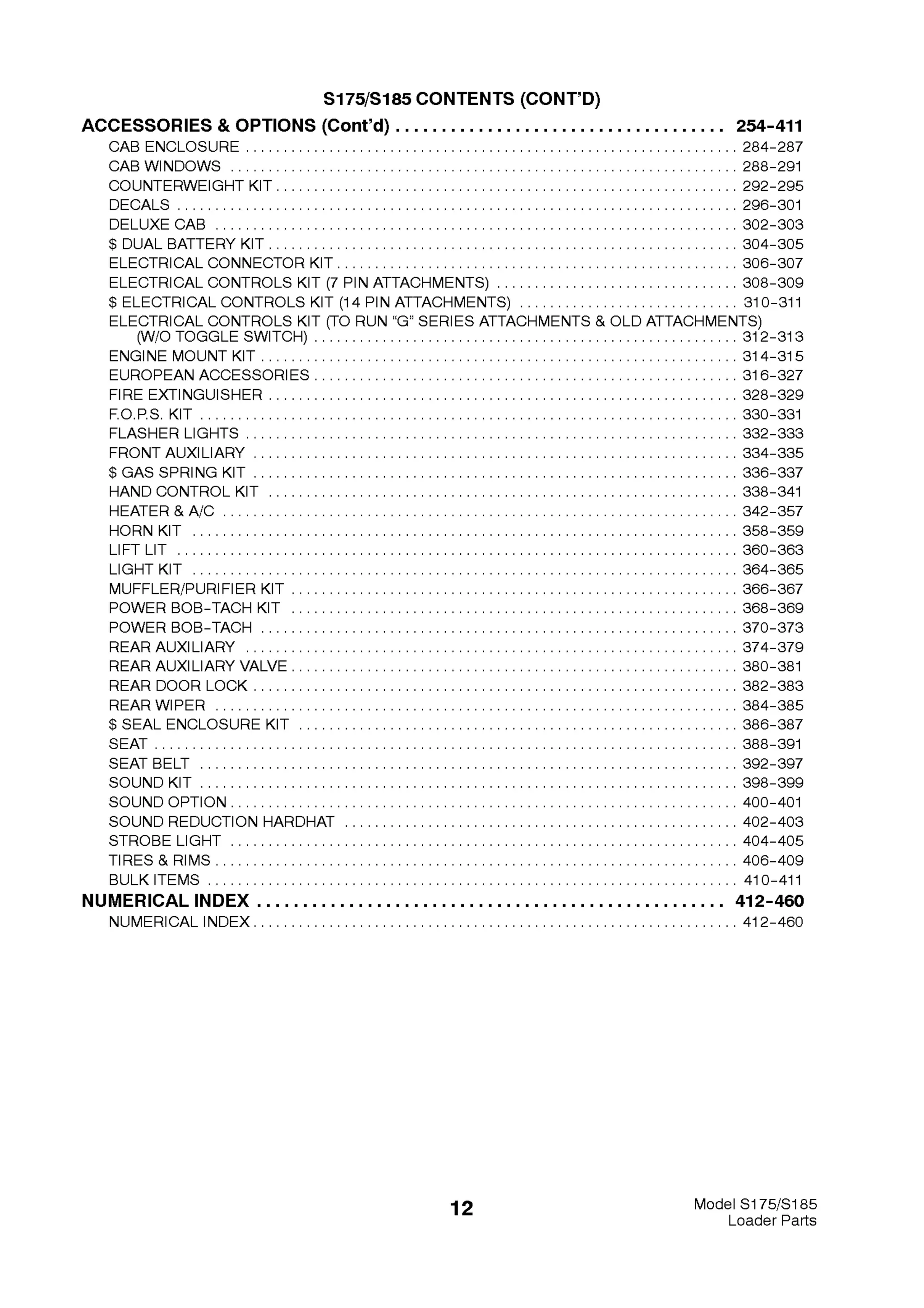 Bobcat S175 S185 Skid Steer Loader Parts Catalogue Manual S/N 5190